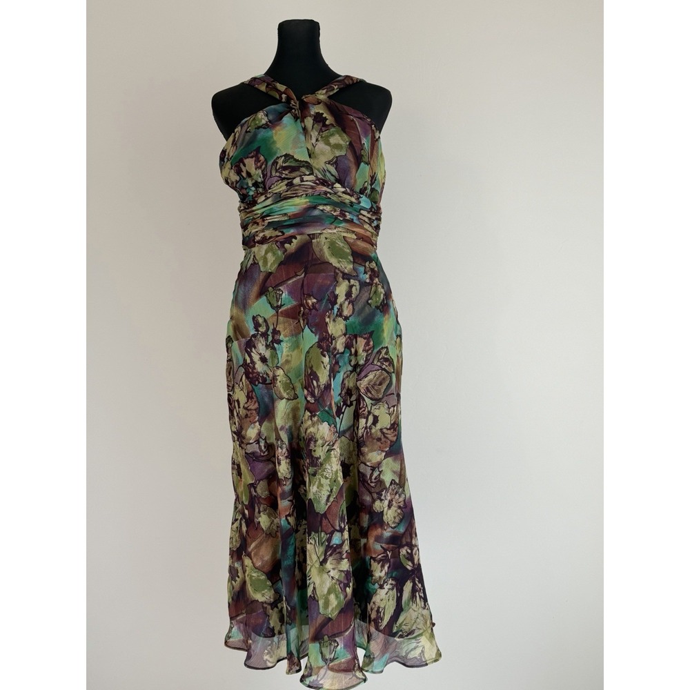 Jones New York Dress 6 Floral Chiffon Midi Dress Ruched Halter Cocktail Y2K